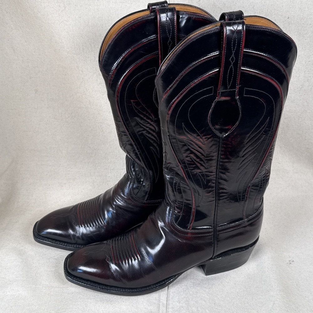 Mens 8.5D Lucchese Black Cherry Goat Leather Cowboy Boots Classics Handmade USA